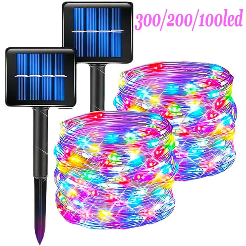 Aurinkovoimalla toimivat LED-koristevalonauhat, 8 valotilaa, vedenkestävät