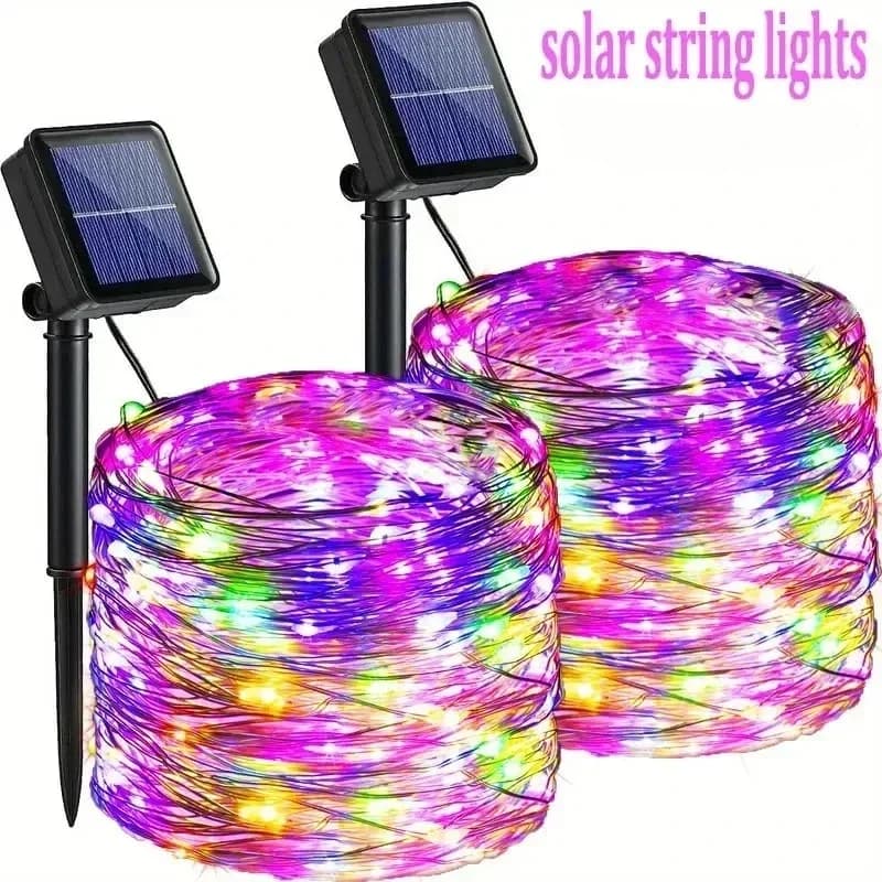 Vedenkestävät aurinkosarjavalot, lämmin valkoinen LED puutarhamaisemaan