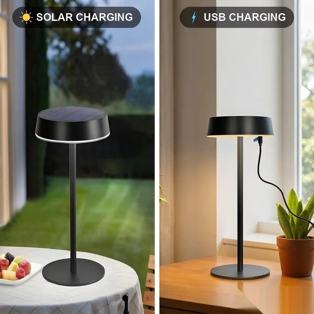 Aurinko-LED-pöytälamppu, USB-kaksoislataus, himmennettävä